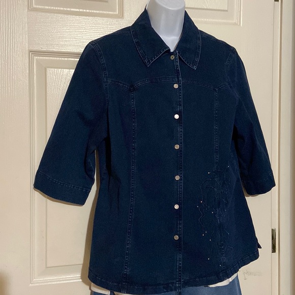 Lafei Nier Women’s Stretch Denim 3/4 Sleeve Shirt Size 14 - Picture 2 of 11